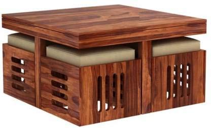 Sheesham Wood Coffee Table With 4 Stool