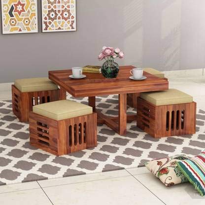 Sheesham Wood Coffee Table With 4 Stool