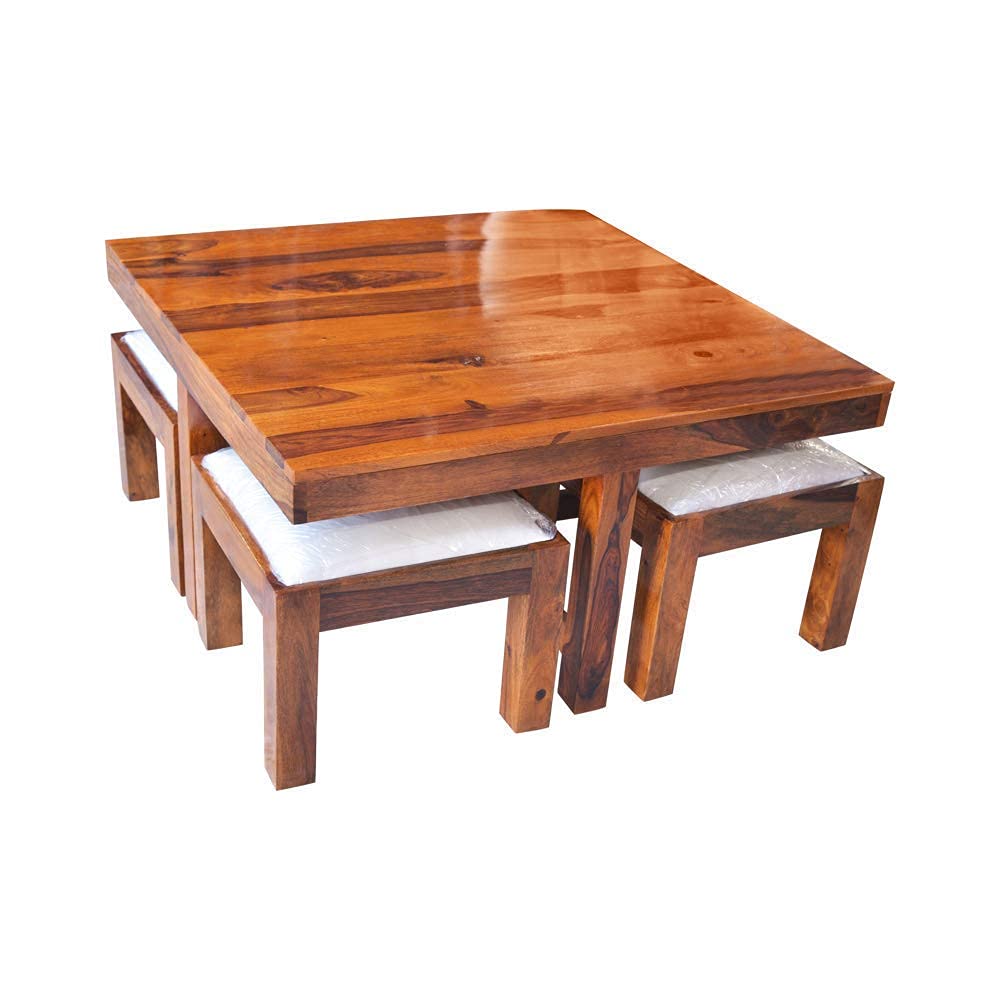 Sheesham Wood Coffee Table with 4 Stool