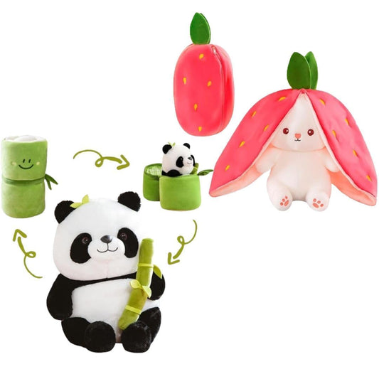 Combo of Reversible Strawberry Rabbit and Bamboo Panda