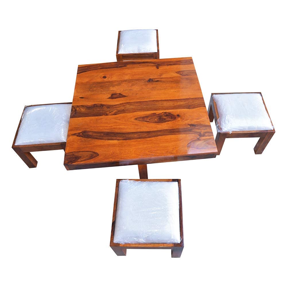 Sheesham Wood Coffee Table with 4 Stool