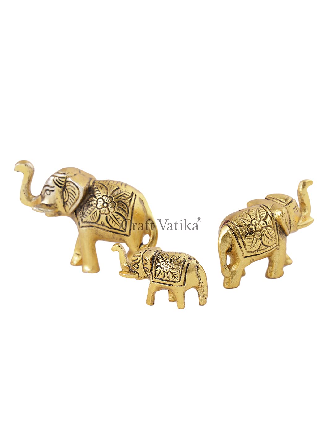 Set of 3 Metal Trunk Up Elephant