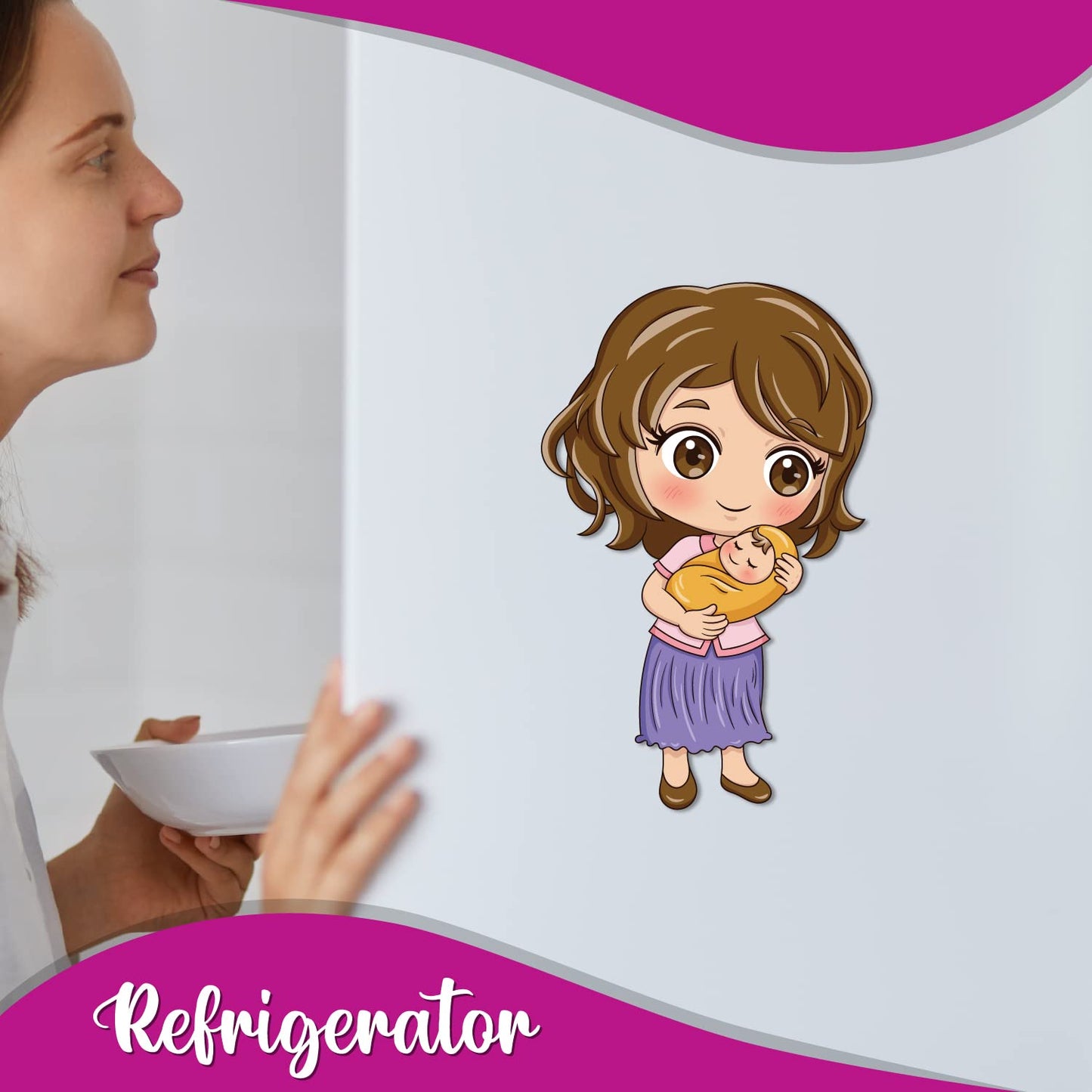 Mom and Baby Wooden Fridge Magnet