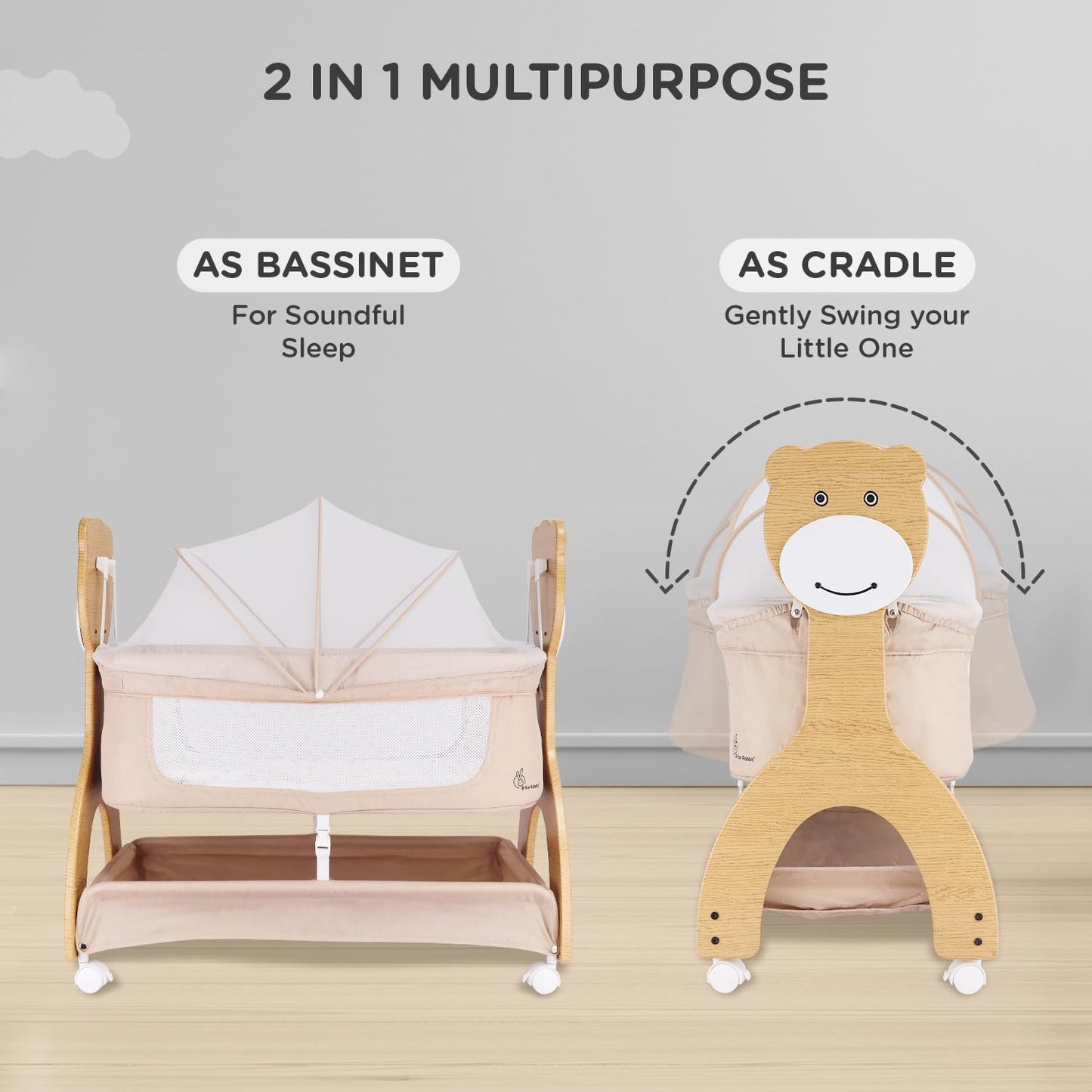 R for Rabbit Wooden Cradle | Upto 12 Kg