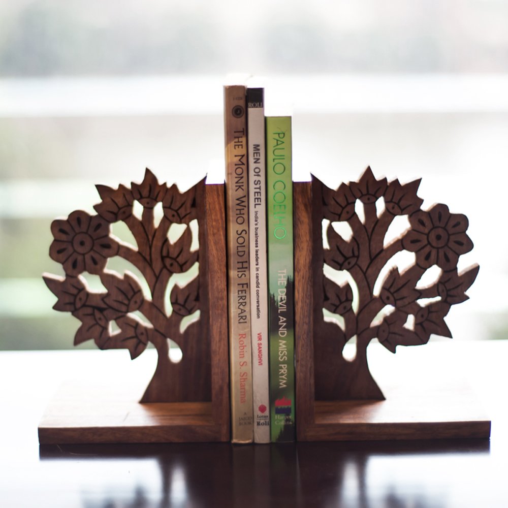 'Engraved Tree' Wooden Book Ends