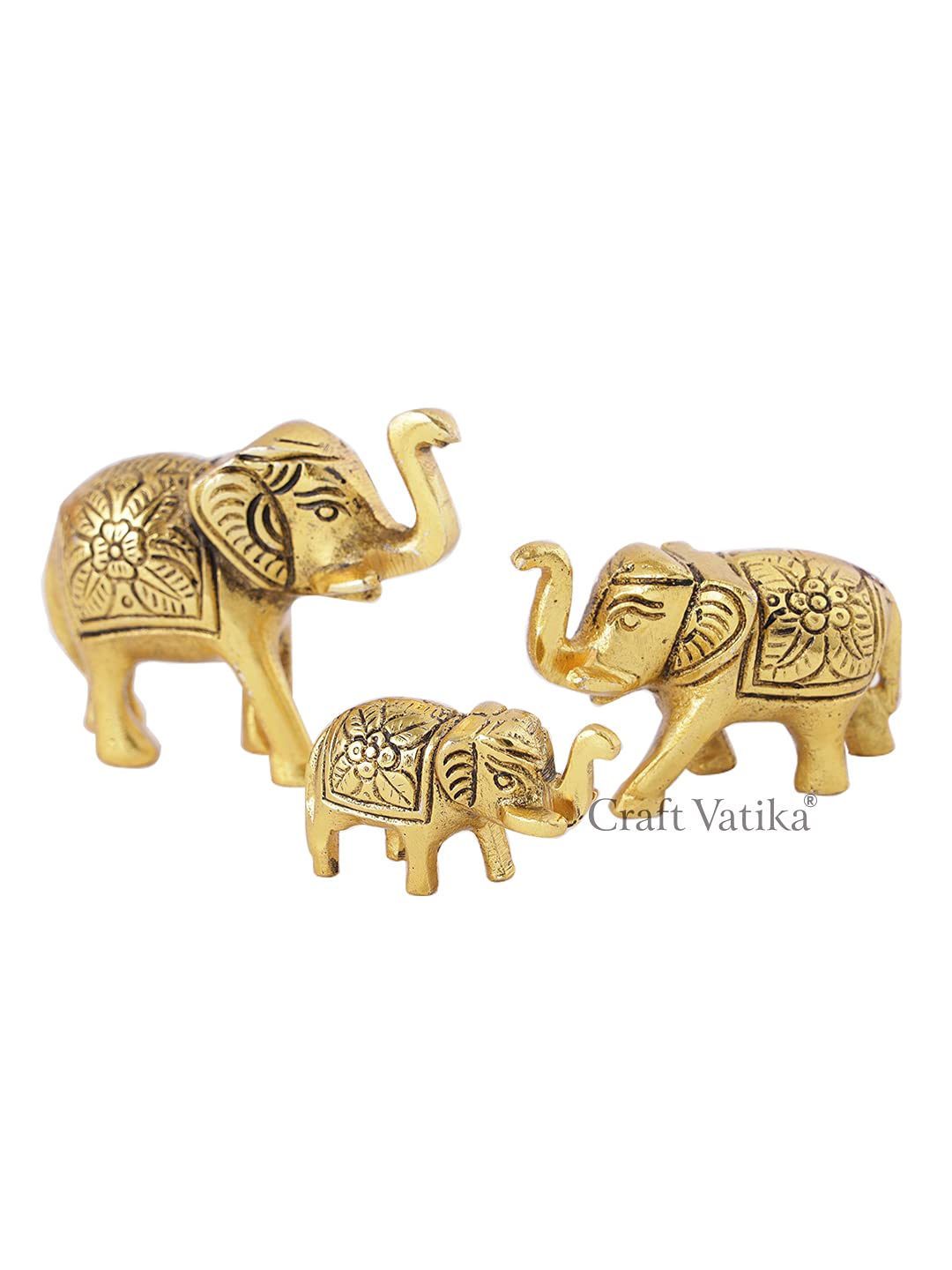 Set of 3 Metal Trunk Up Elephant