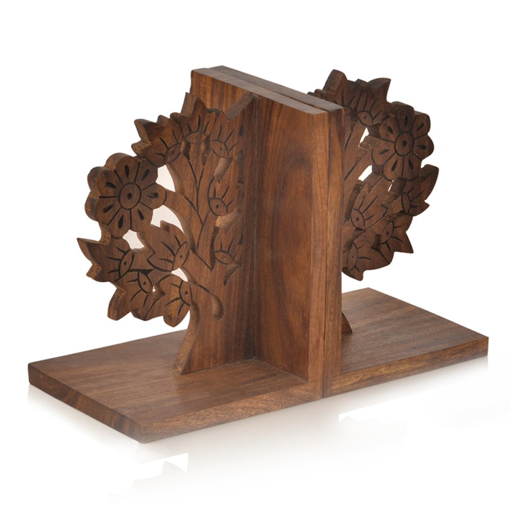 'Engraved Tree' Wooden Book Ends