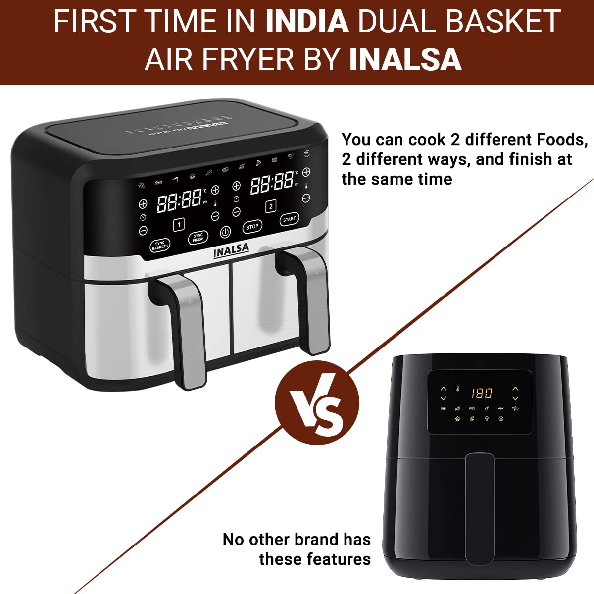 INALSA Air Fryer 10 L with Dual Basket