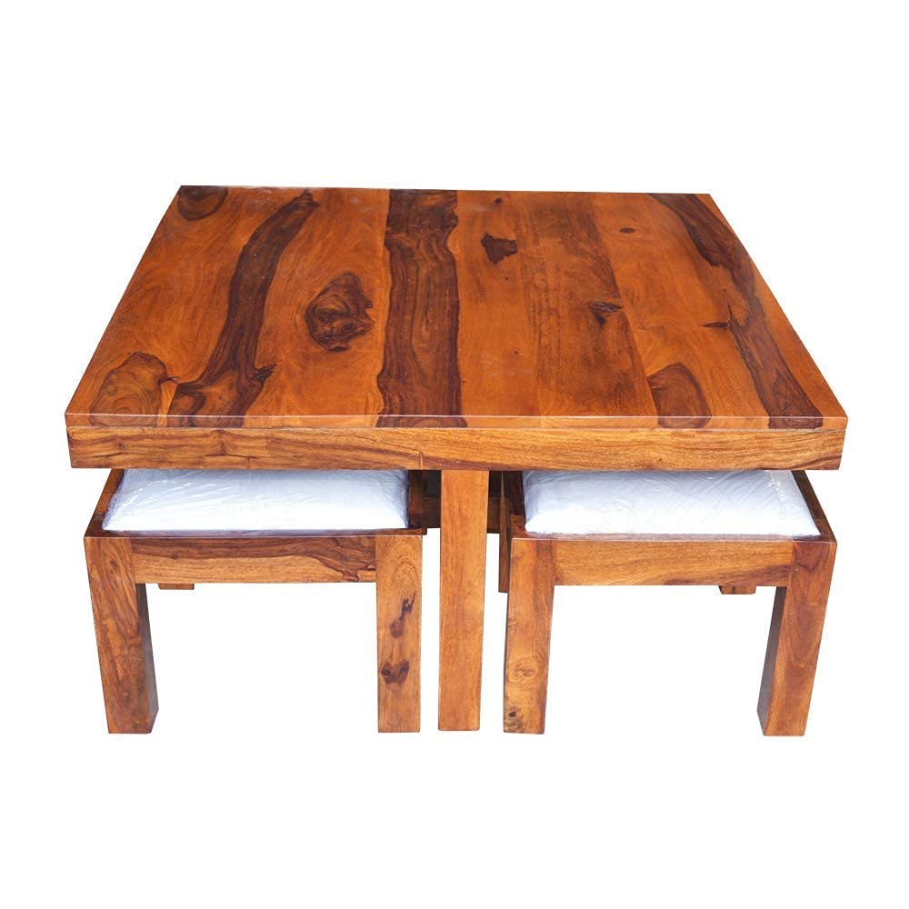 Sheesham Wood Coffee Table with 4 Stool