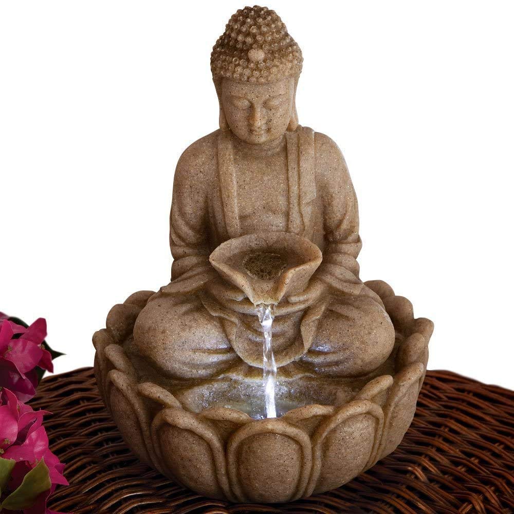 Lotus Buddha Stone Look Indoor Outdoor Fountain