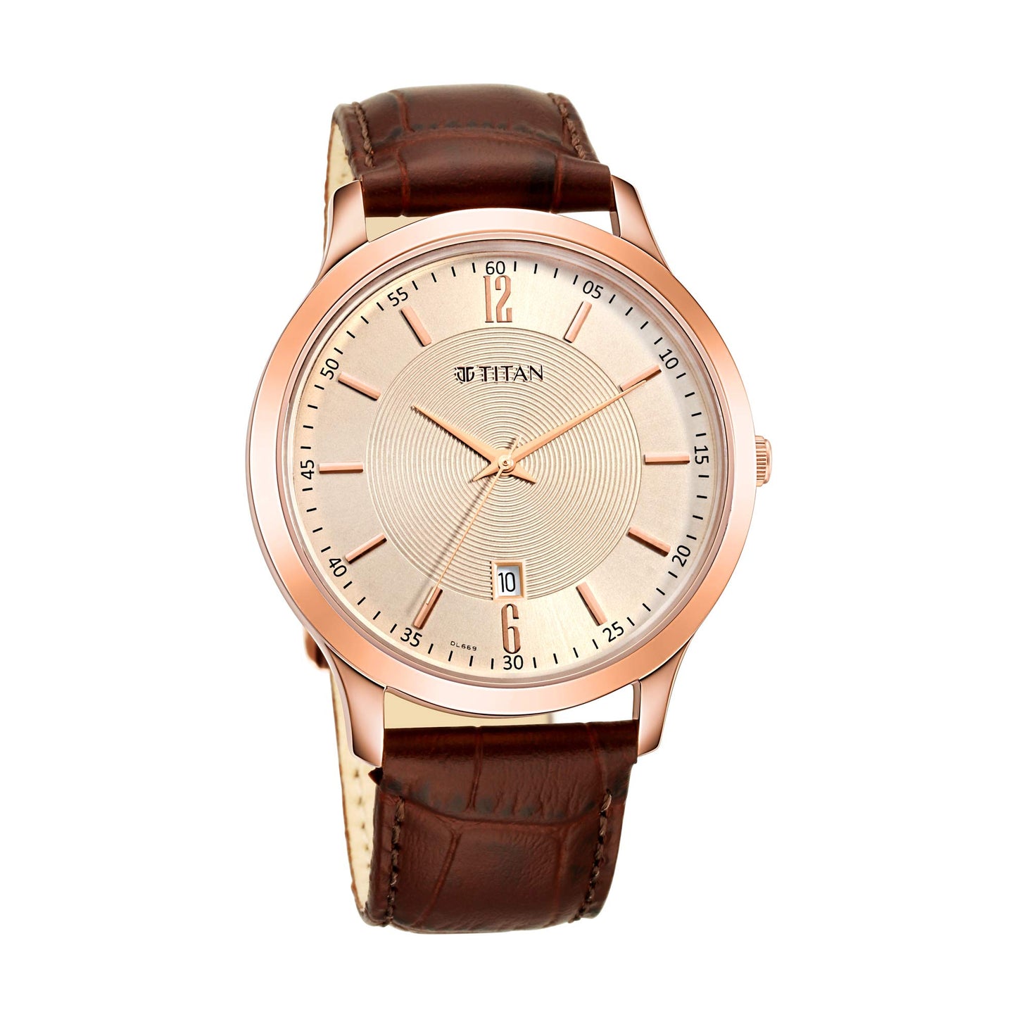 Titan Rose Gold Leather Strap Watch for Men