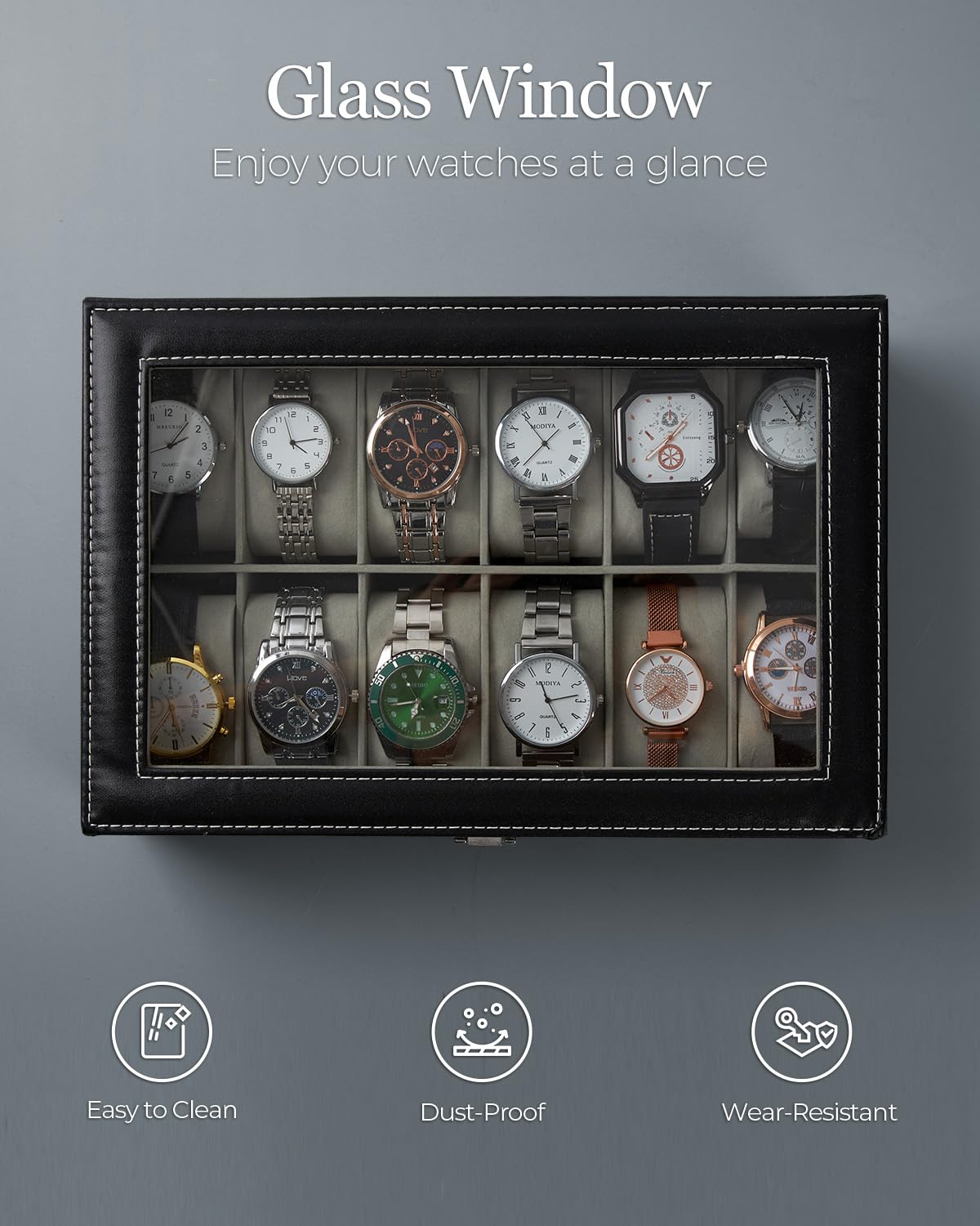 12 Slot Watch Case Pu Leather