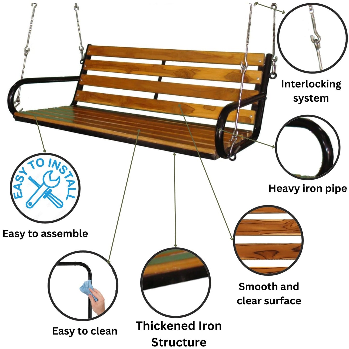 Teak Wooden Hanging Swing Set