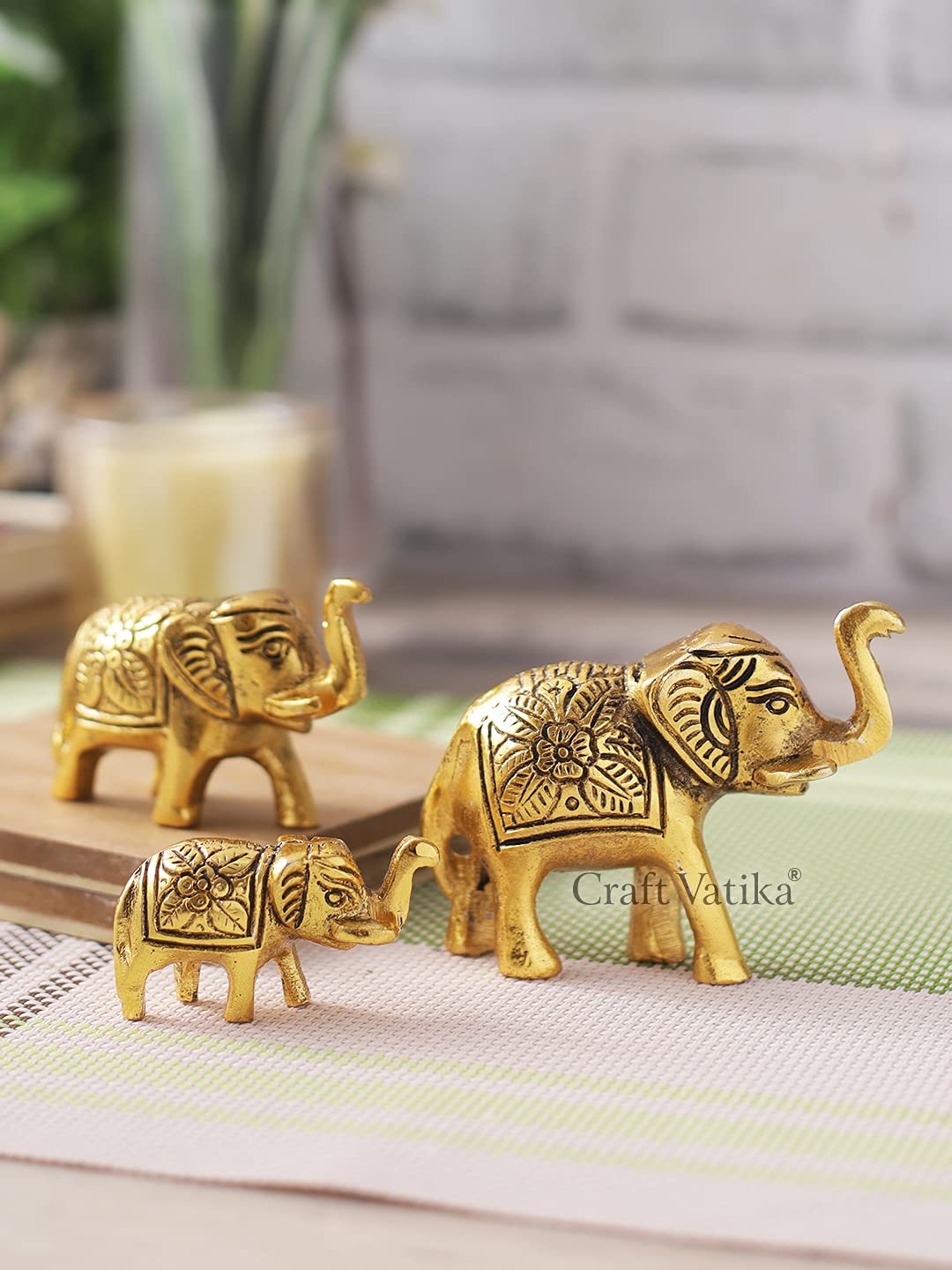 Set of 3 Metal Trunk Up Elephant