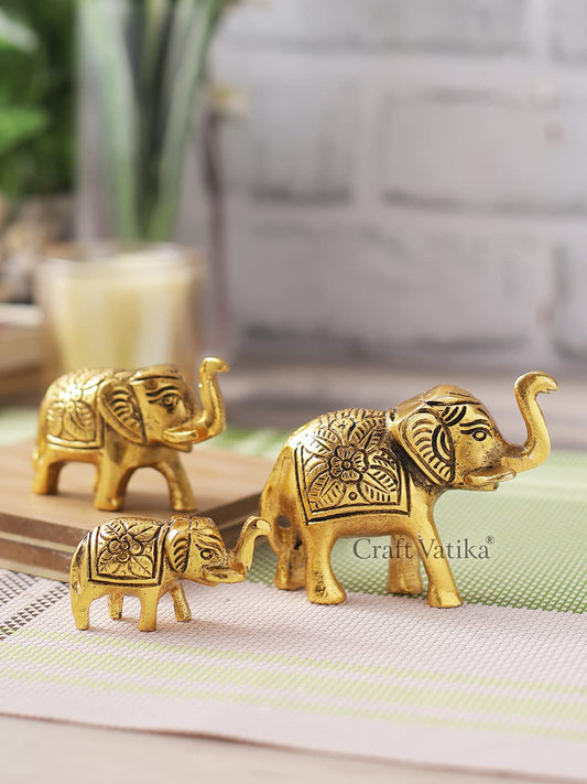 Set of 3 Metal Trunk Up Elephant