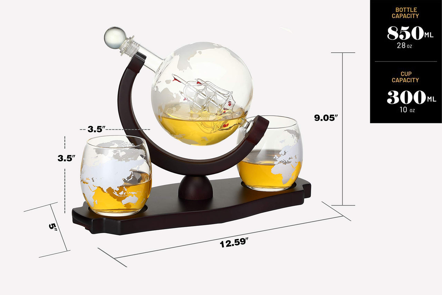 Whiskey Globe Decanter Set with 2 Glasses