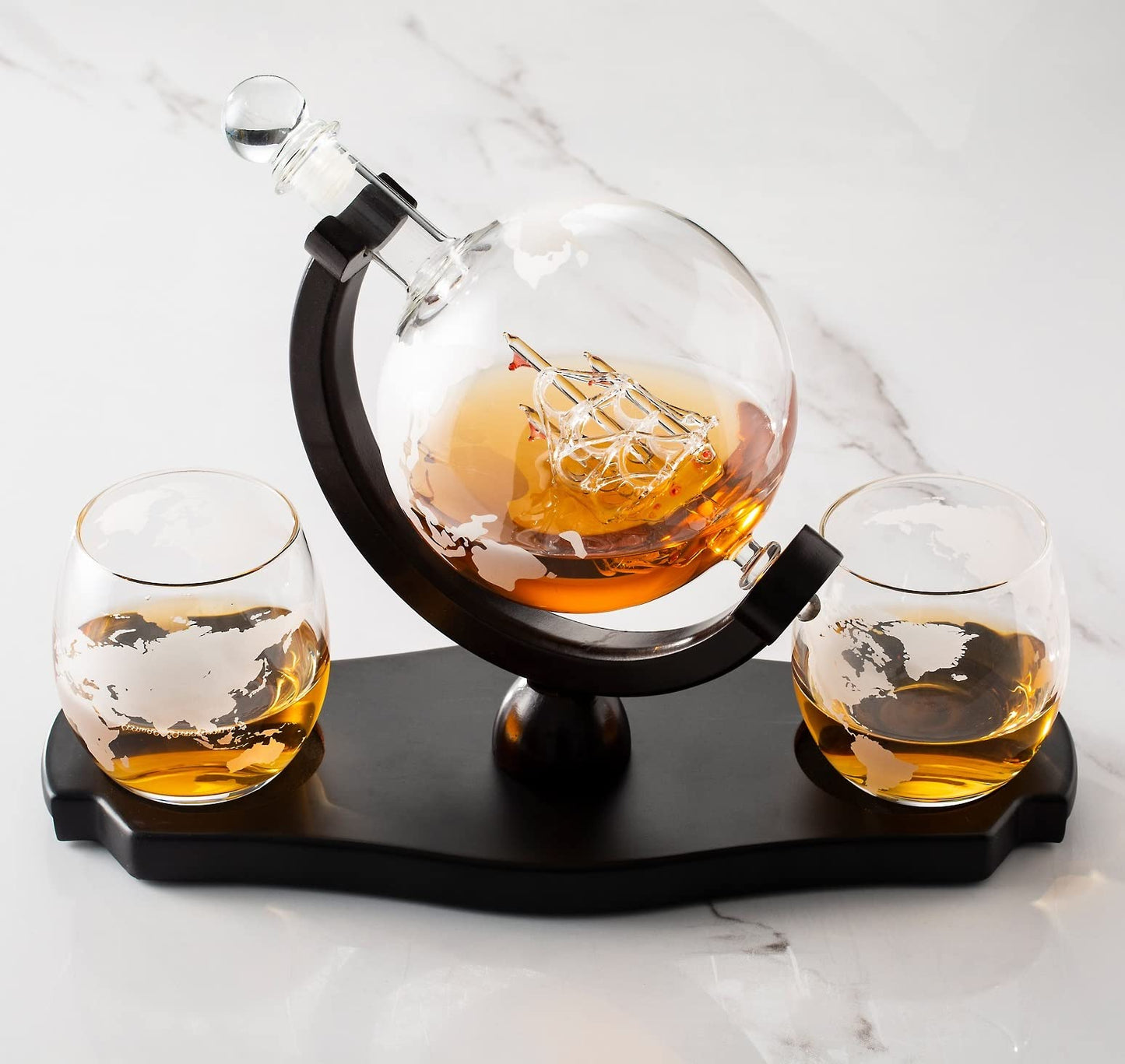 Whiskey Globe Decanter Set with 2 Glasses