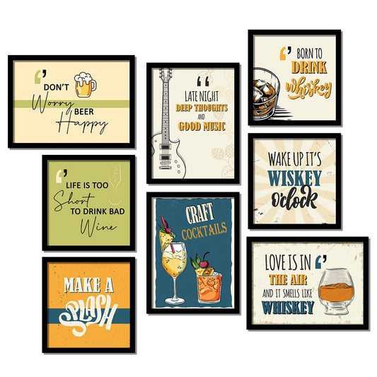 Framed Posters For Bar- Set of 8