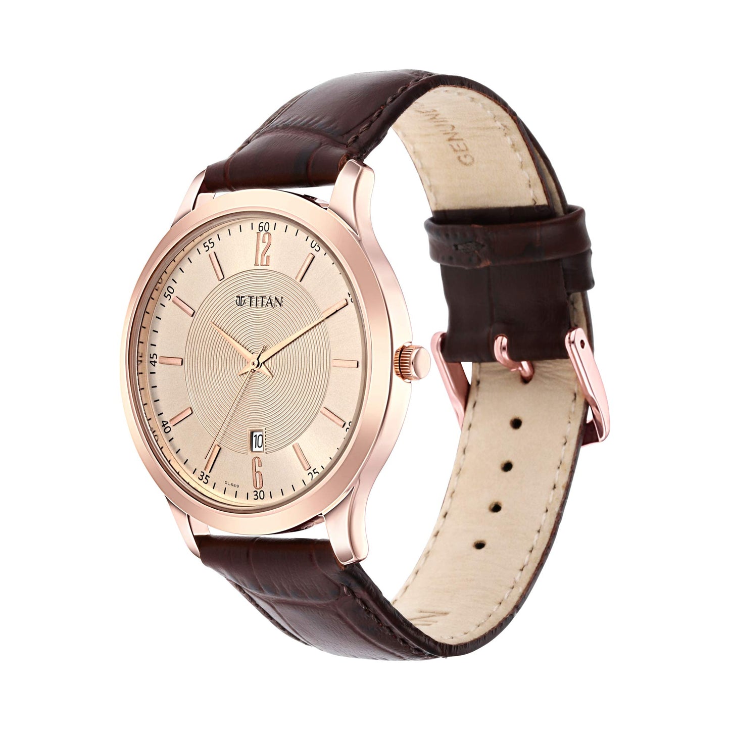 Titan Rose Gold Leather Strap Watch for Men