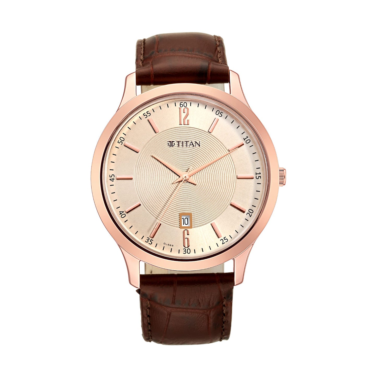 Titan Rose Gold Leather Strap Watch for Men