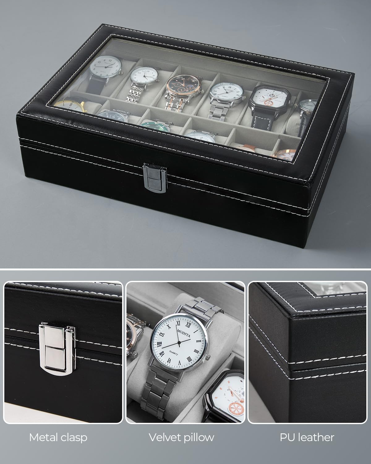 12 Slot Watch Case Pu Leather