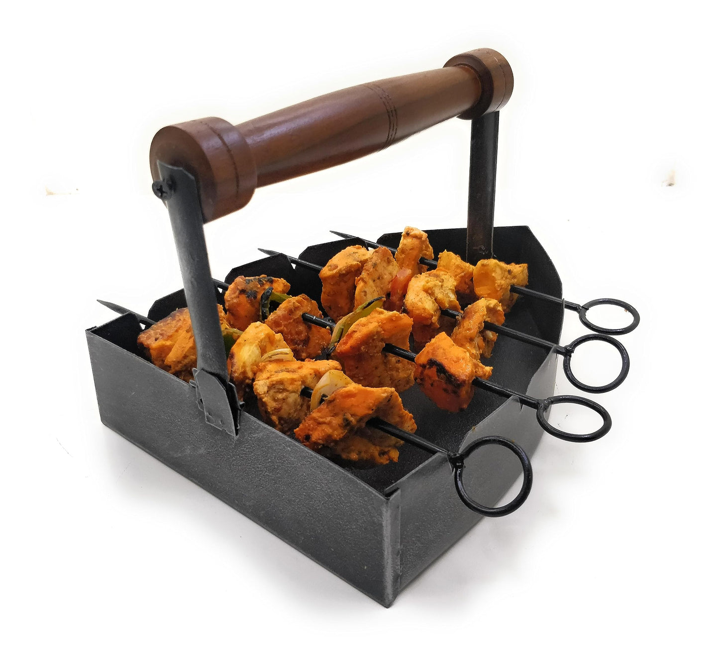 Iron BBQ Metal Platter Tray with 4 Skewers