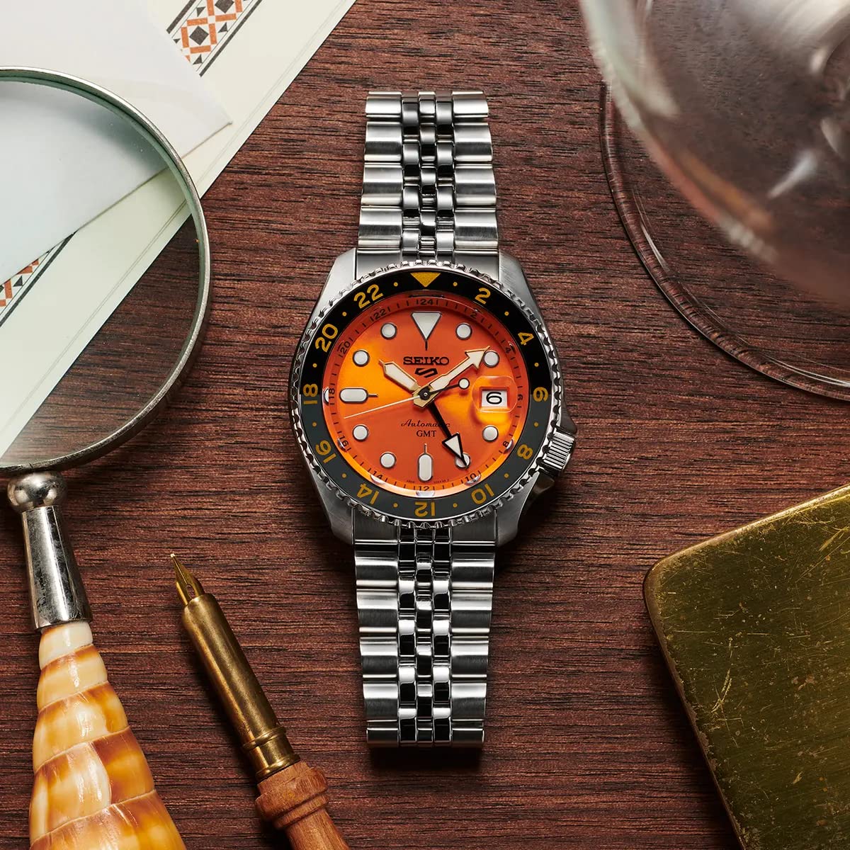 Seiko Aluminium Analog Orange Dial Men's Watch