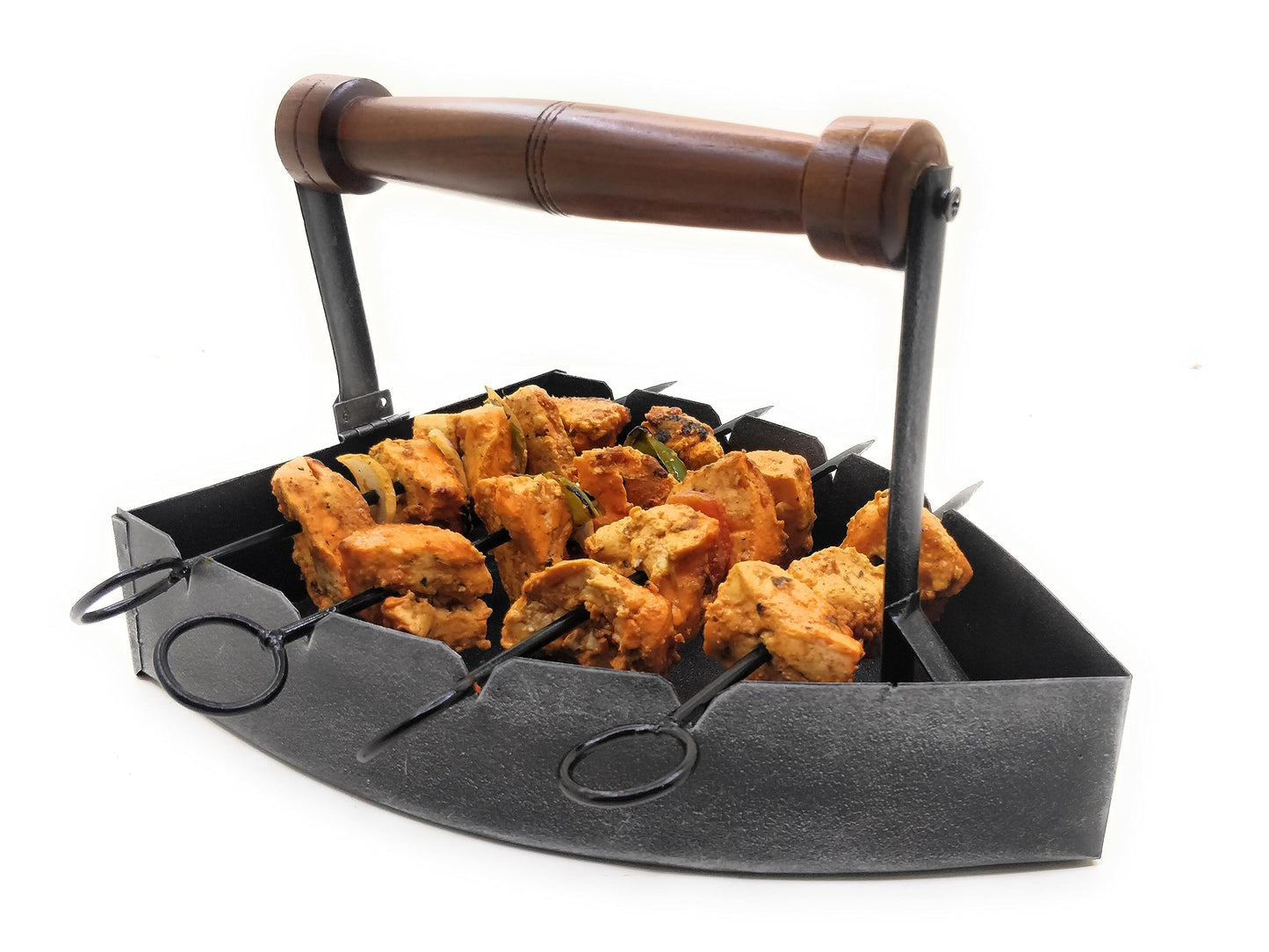 Iron BBQ Metal Platter Tray with 4 Skewers