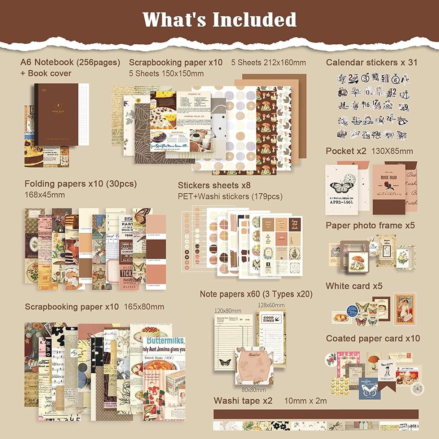 Vintage Aesthetic Scrapbook Kit- 346 Pcs