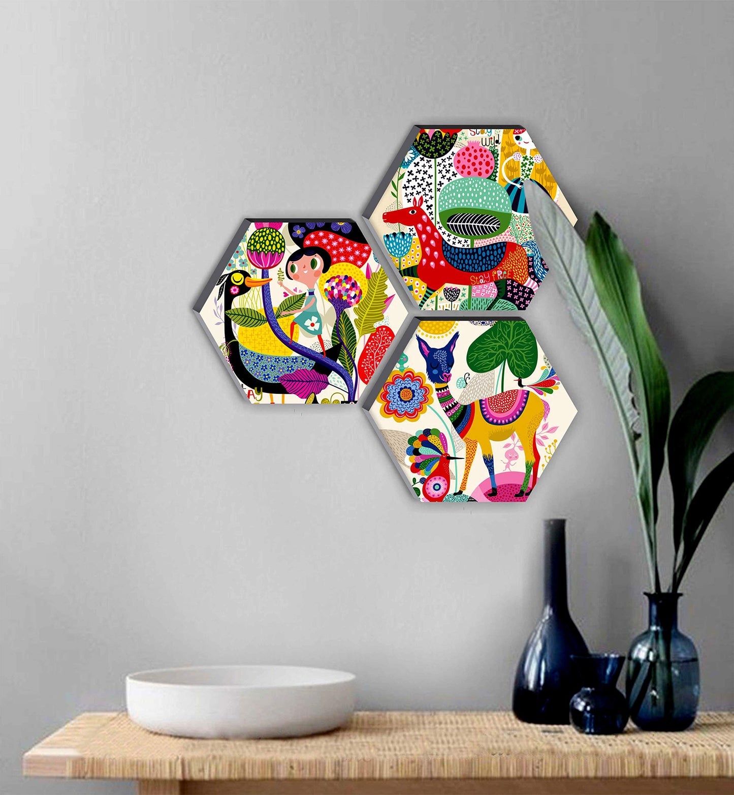 Wood Set Of 3 Hexagon Kid'S Room Decor