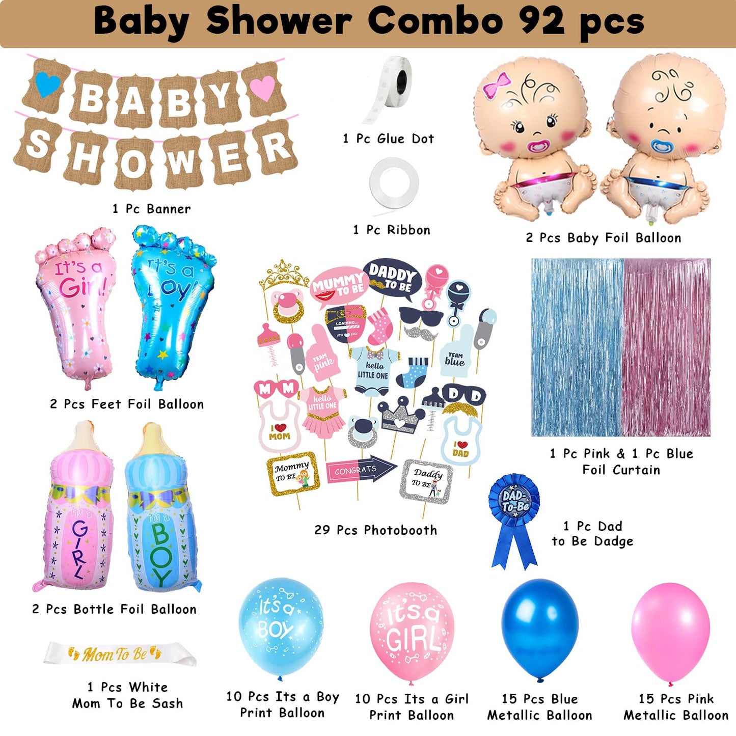 Baby Shower Decoration Items - 92pcs