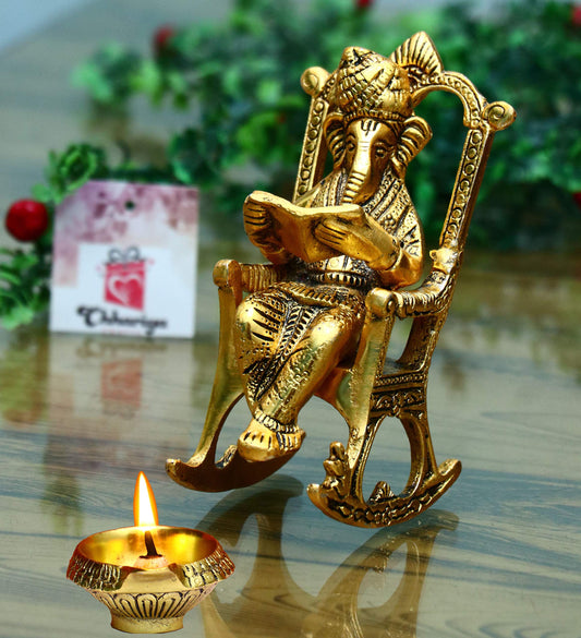 Metal Lord Ganesh Reading Statue