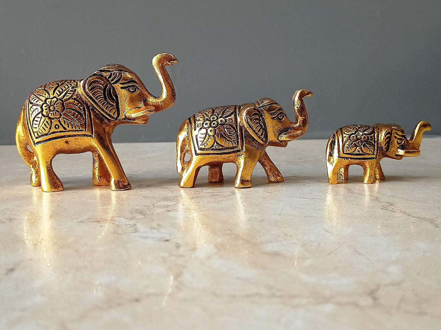 Set of 3 Metal Trunk Up Elephant