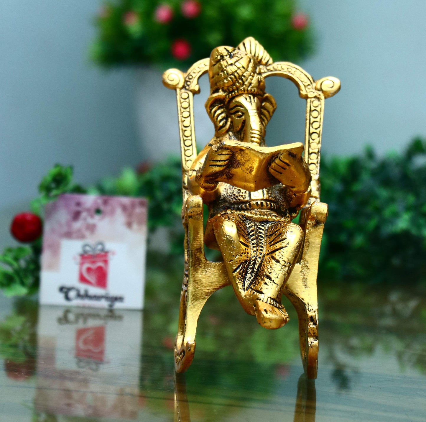 Metal Lord Ganesh Reading Statue