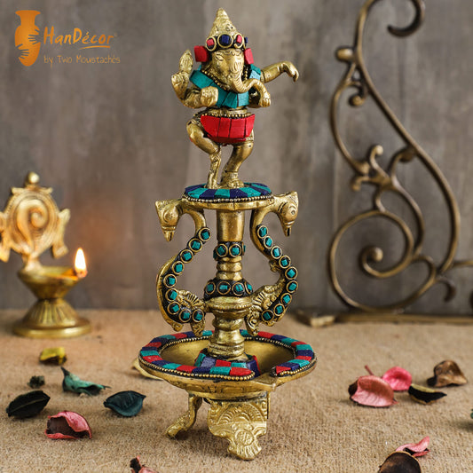 Dancing Ganesha Brass Oil Diya